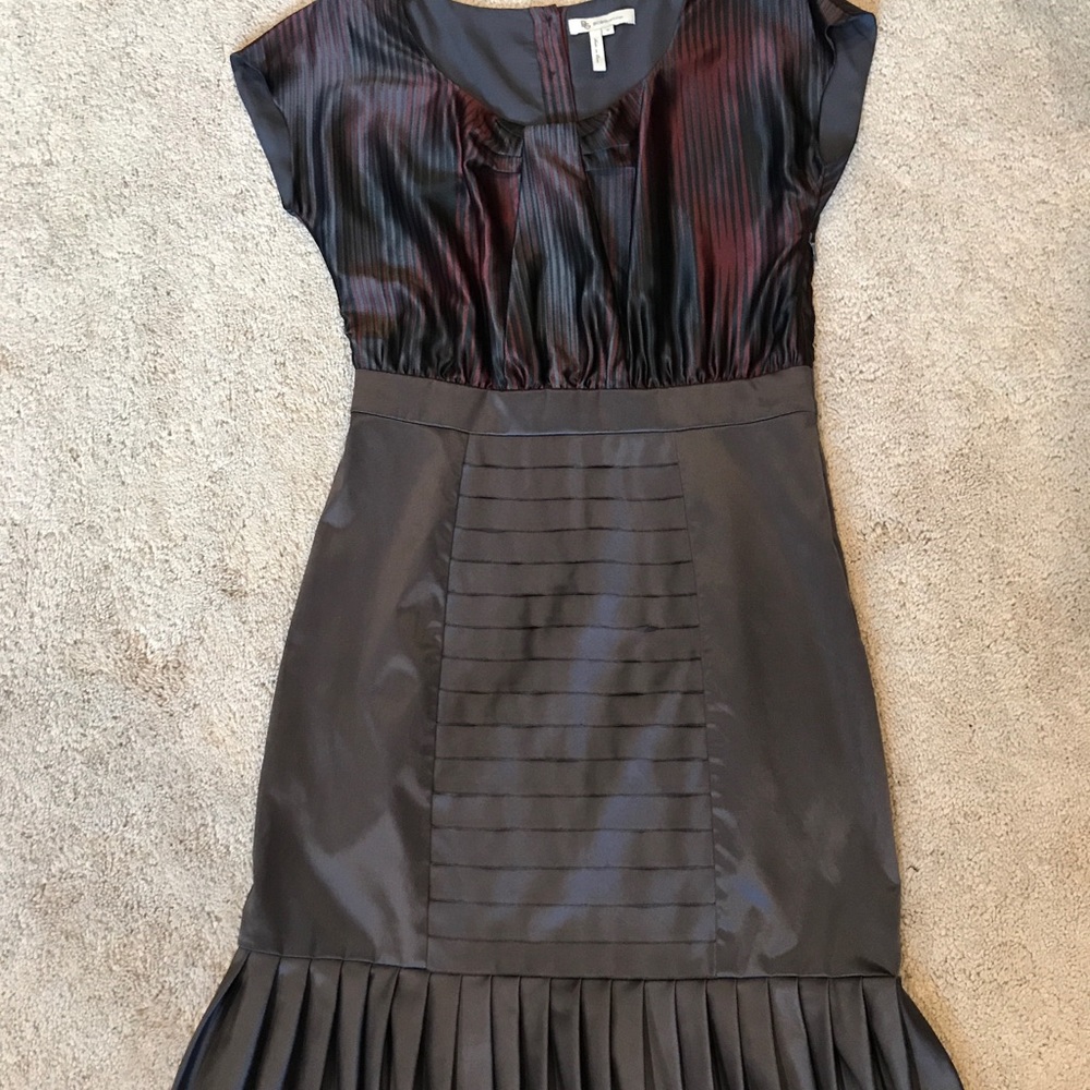 BCBG satin dress, dark gray and maroon, size 10